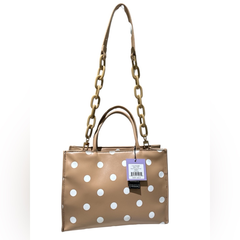 House of want Polka Dot Vegan Leather Handbag - Tan and White